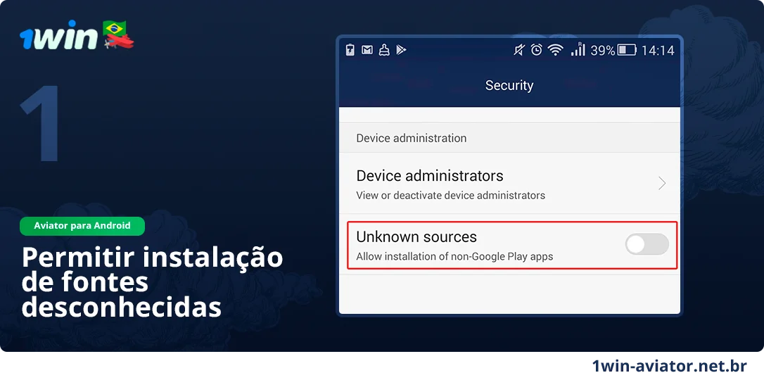Permitir download de fontes desconhecidas - 1Win Aviator App para Android