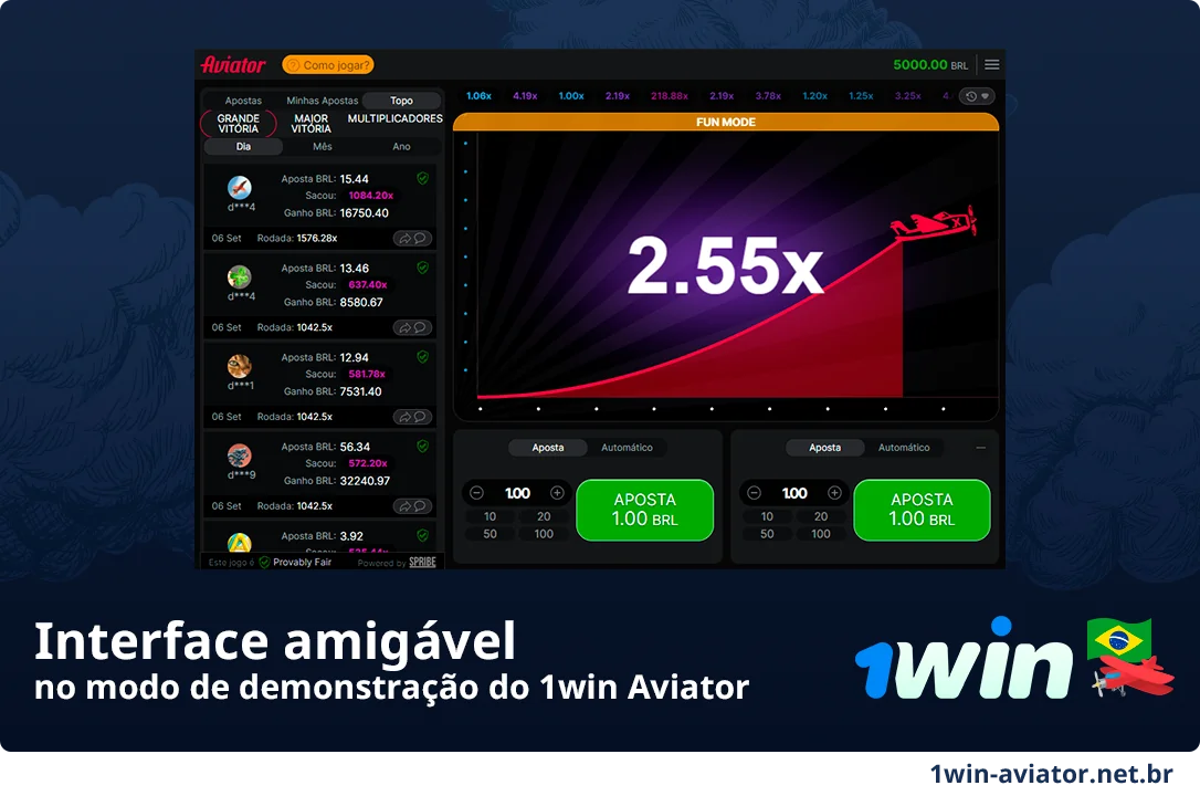 Interface do Modo Demo - 1Win Aviator