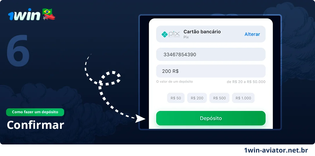 Confirme o depósito - 1Win Aviator