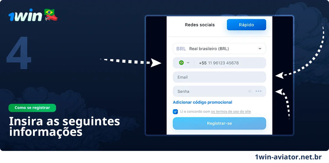 Preencha os dados pessoais - 1Win Aviator