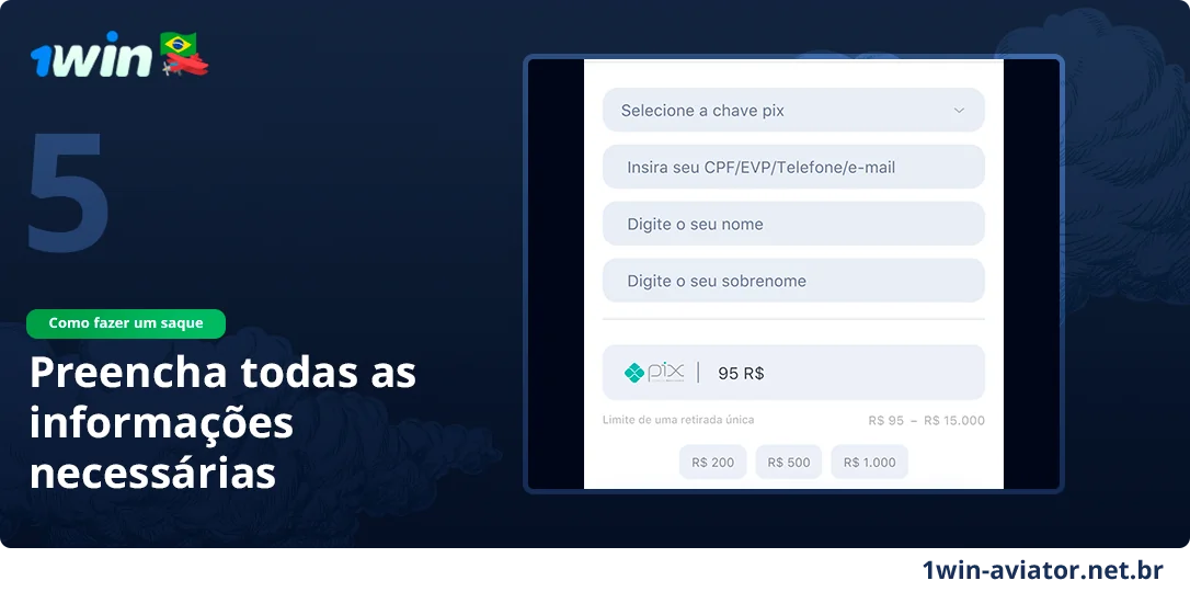 Preencha todas as informações necessárias - Retiradas 1Win Aviator