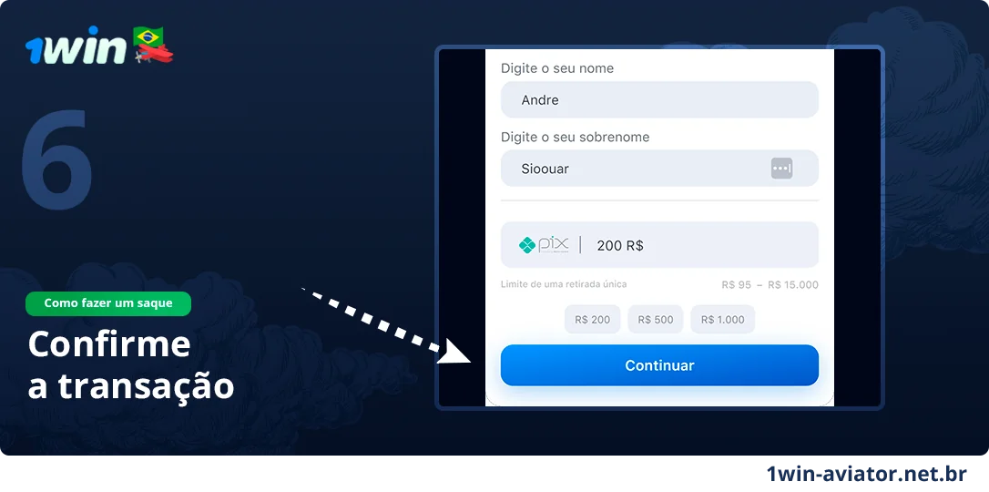 Finalize os procedimentos de retirada do 1Win Aviator clicando no botão azul